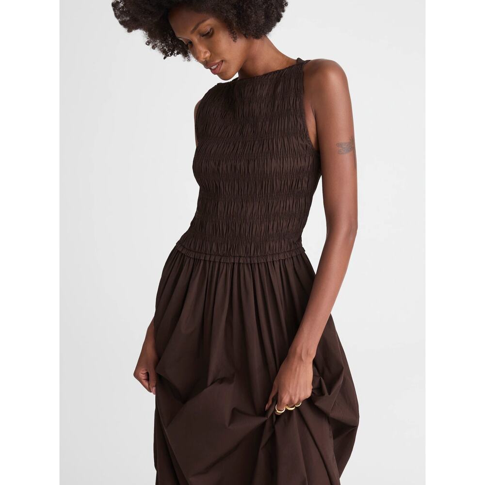 Madewell The Melody Smocked Midi Dress Cotton Molasses Brown A Line Small NWT - Picture 5 of 14